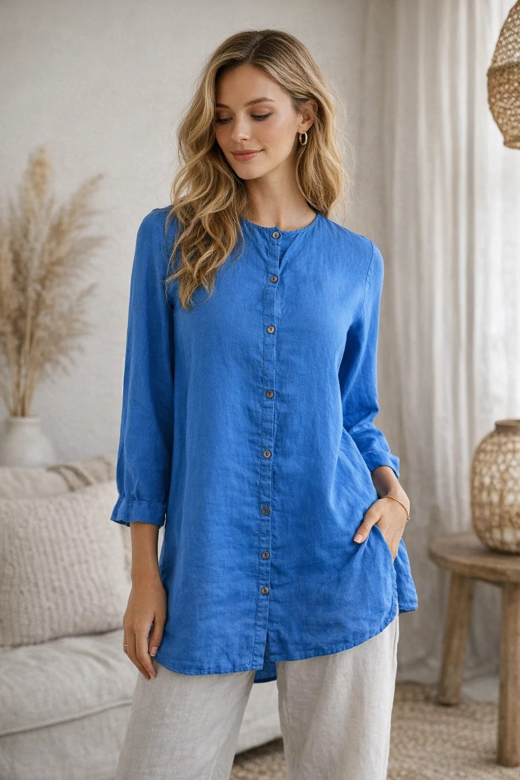 Eileen Fisher Organic Linen Button top Size Small Lagonlook