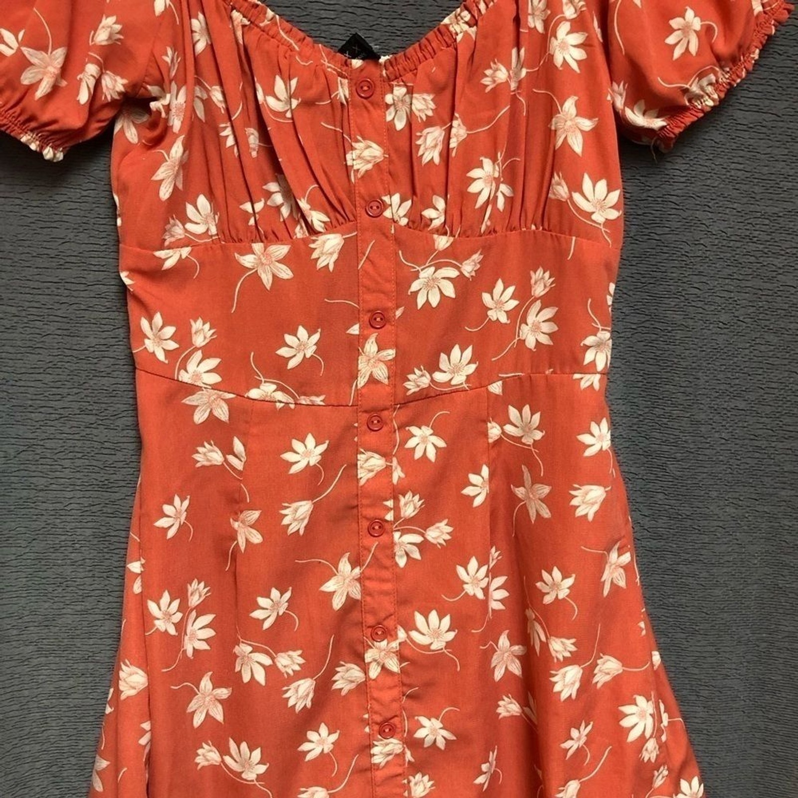 Trixx Small orange floral peasant type dress pull over buttons on front