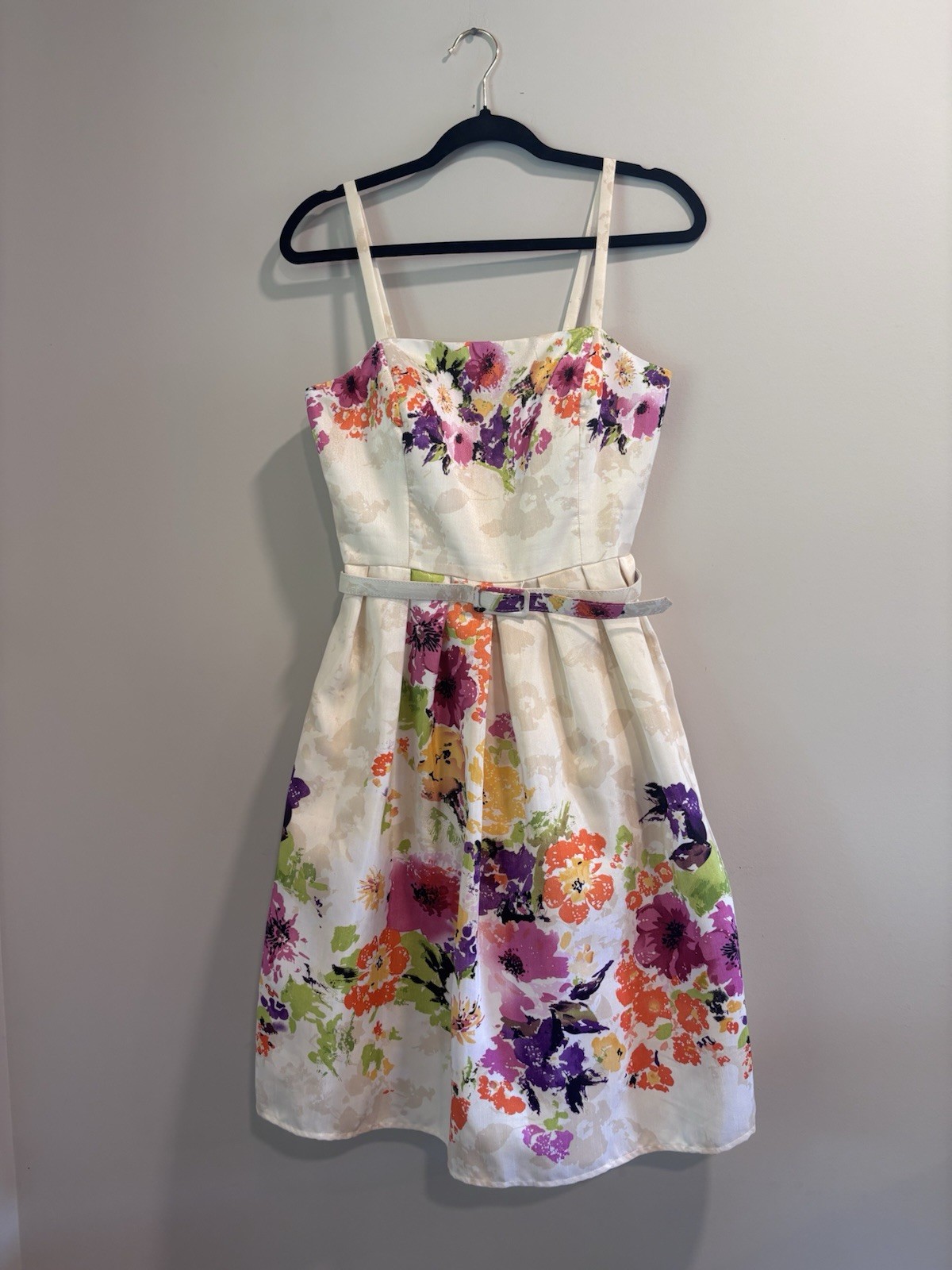 J Howard Womens Size 6 Floral Fit & Flare Dress Sleeveless Belted Easter Party