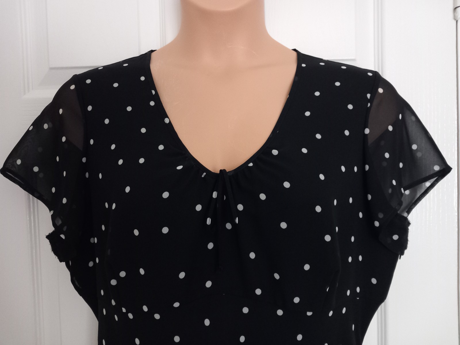 St. Michael Marks & Spencer Black Polka Dot Sheer Dress UK 20 Vintage ’96