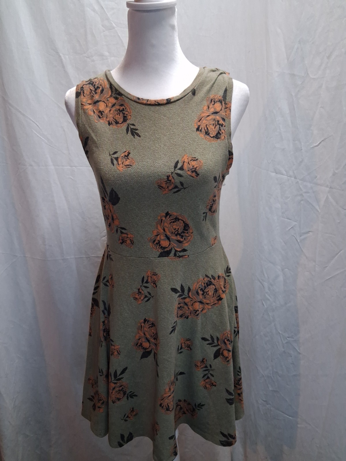 Vans Juniors Medium Skater Y2K Fitted A Line Army Green Floral Zip Up Back 90s