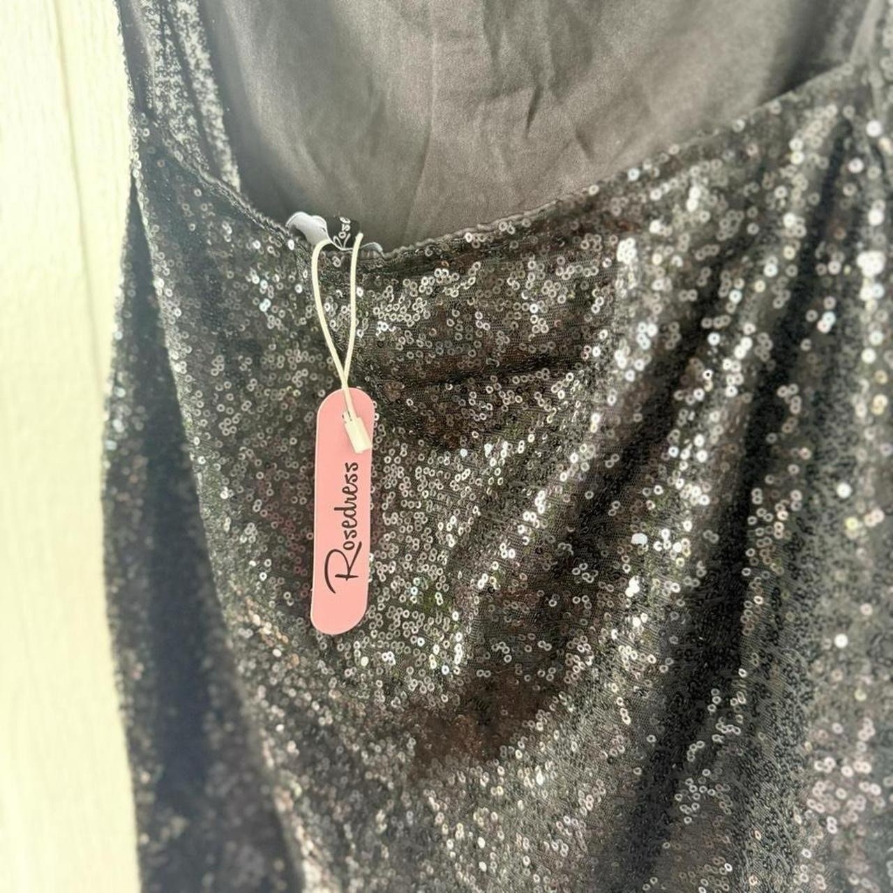 boutique black sequin cocktail mini dress w/ open back & adjustable straps nwt