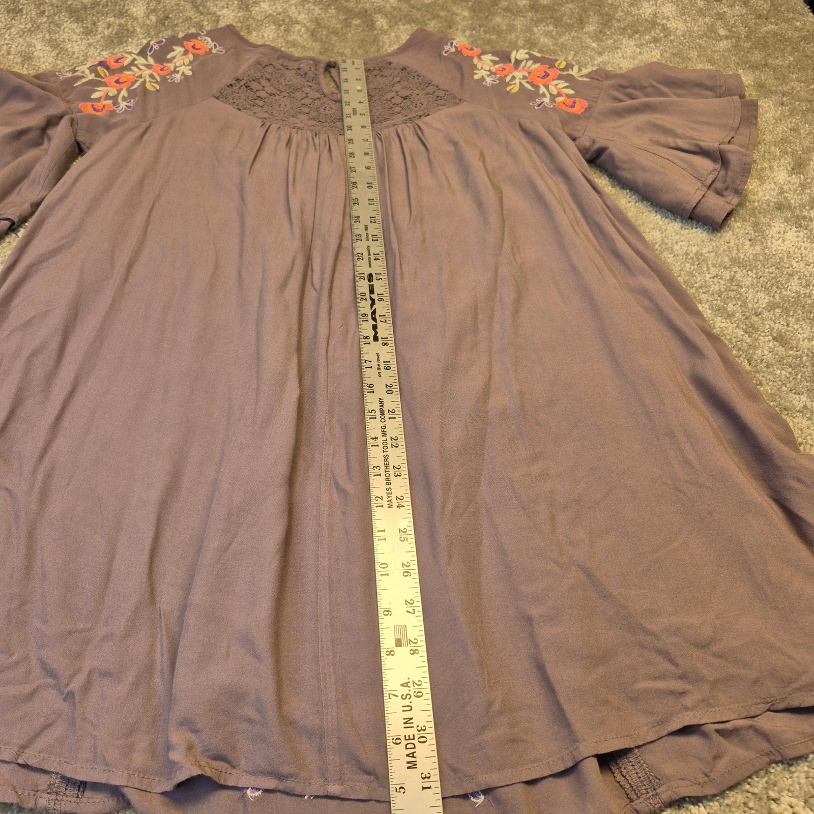 Altard State Womens Purple Floral Embroidered Boho Lace Bell Sleeve Dress M