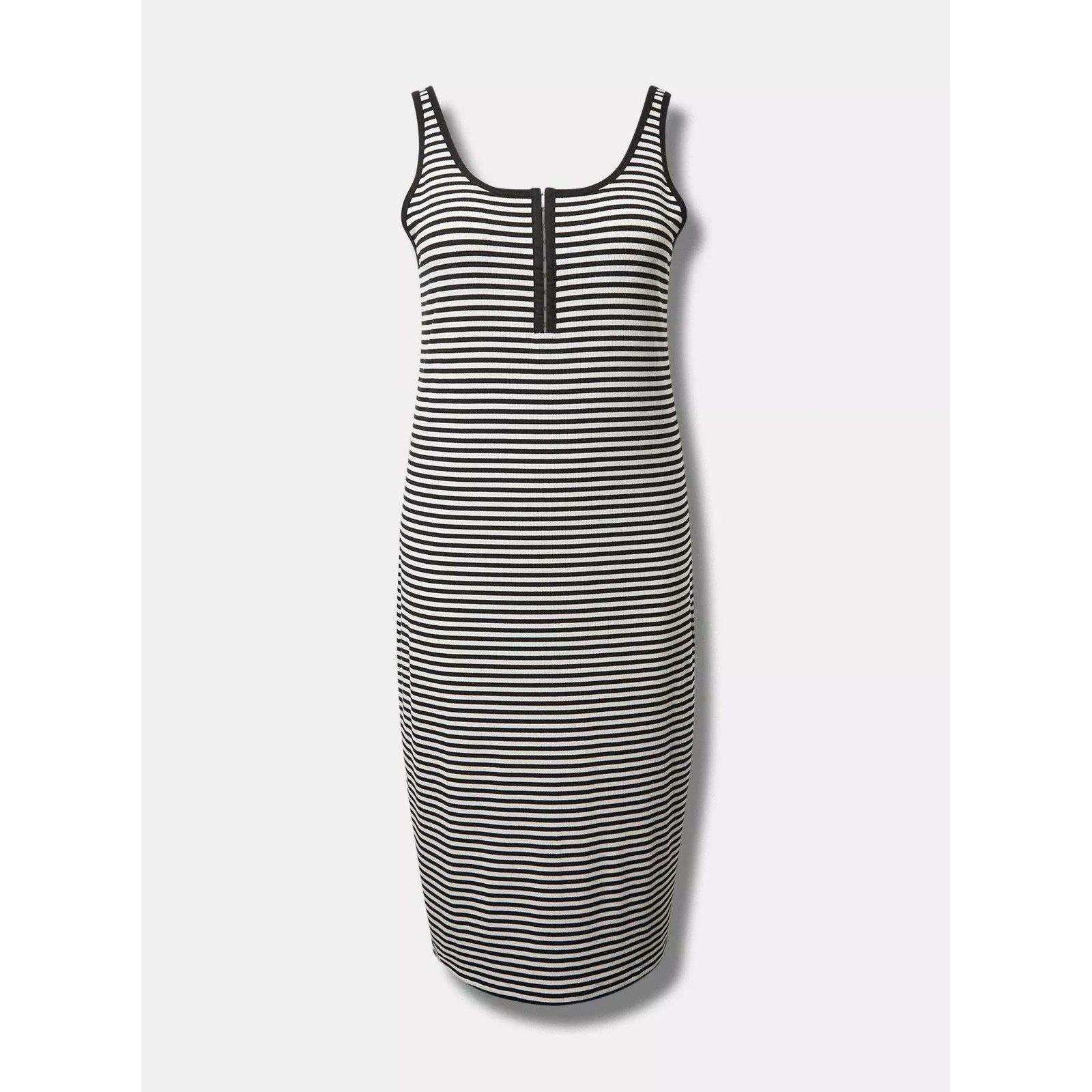 Torrid Black White Striped Ribbed Hook Eye Front Midi Bodycon Tank Dress Womens