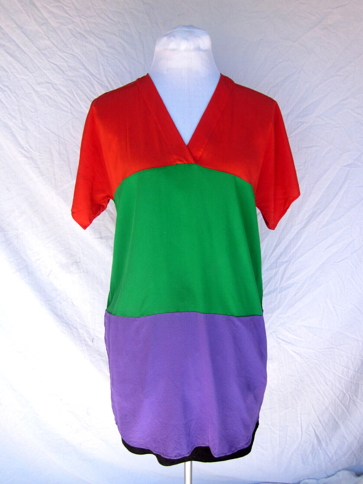 Tomas Maier Bottega Veneta silk crepe color block sheath Italy 40” b Pockets!