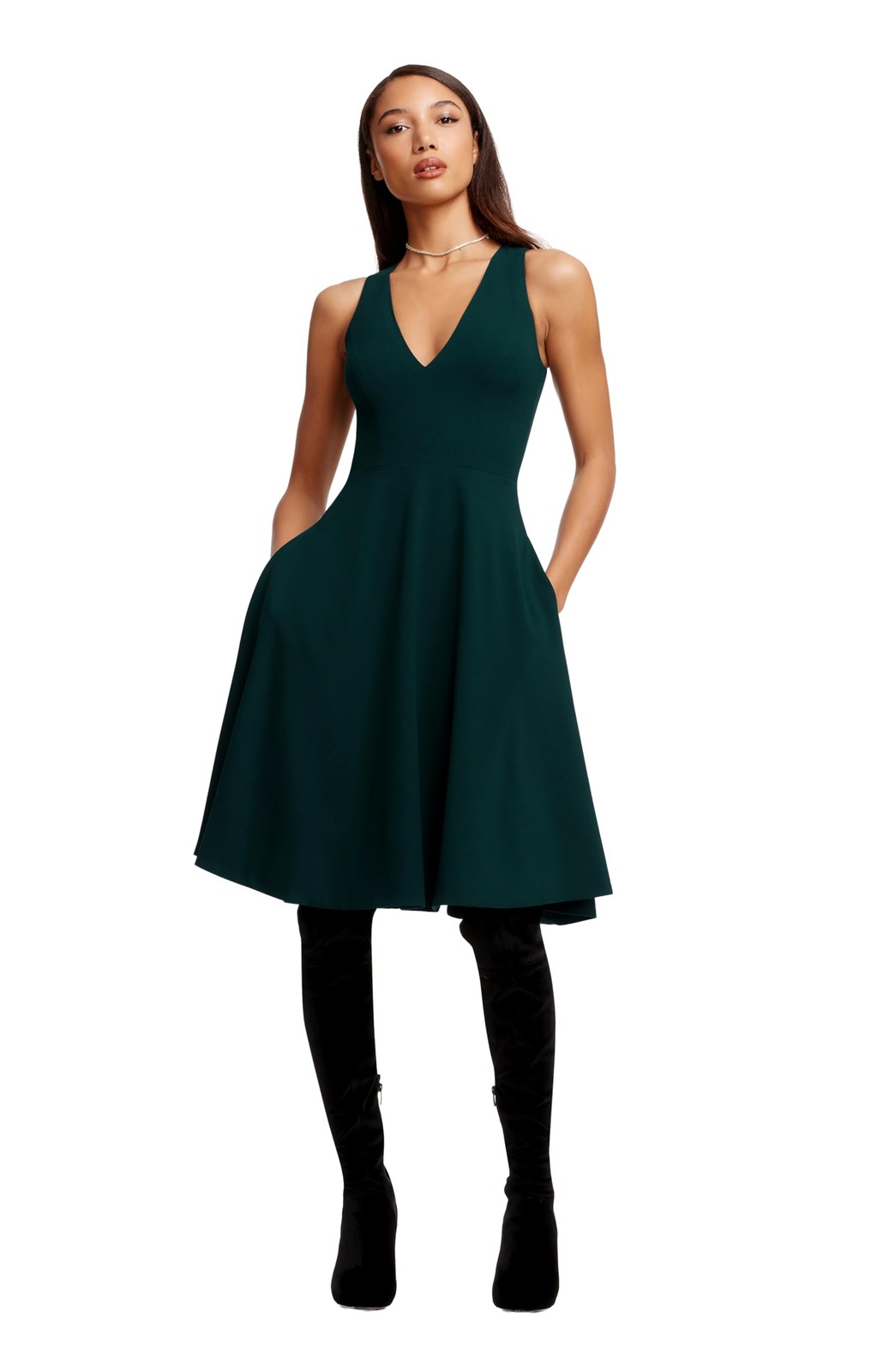 Dress the Population Womens Catalina Solid Sleeveless Fit & Flare Midi Dress,