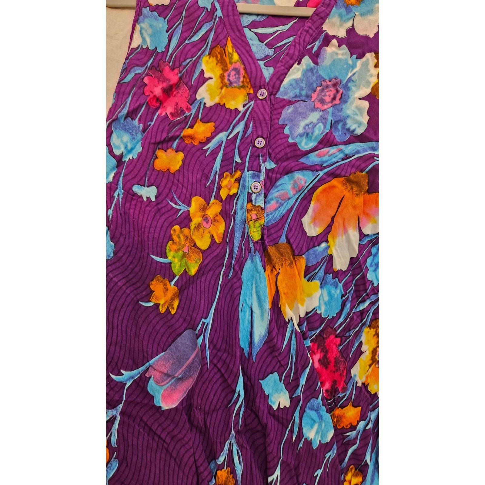 Seven Islands Purple Floral Handkerchief Hem Rayon Sleeveless Dress Womens 2X