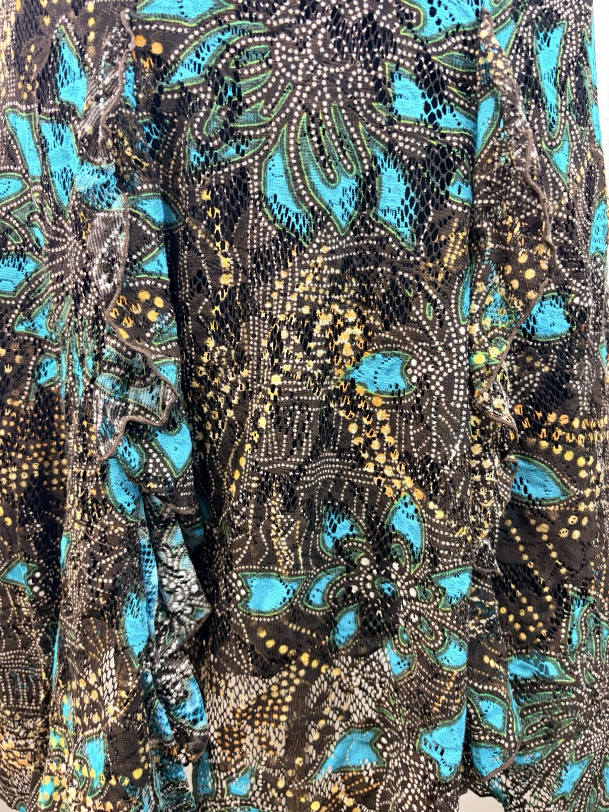 Paisley Artsy Y2K Boho Asymmetric Ruffle Dress Fairycore Whimsy Grunge Textured