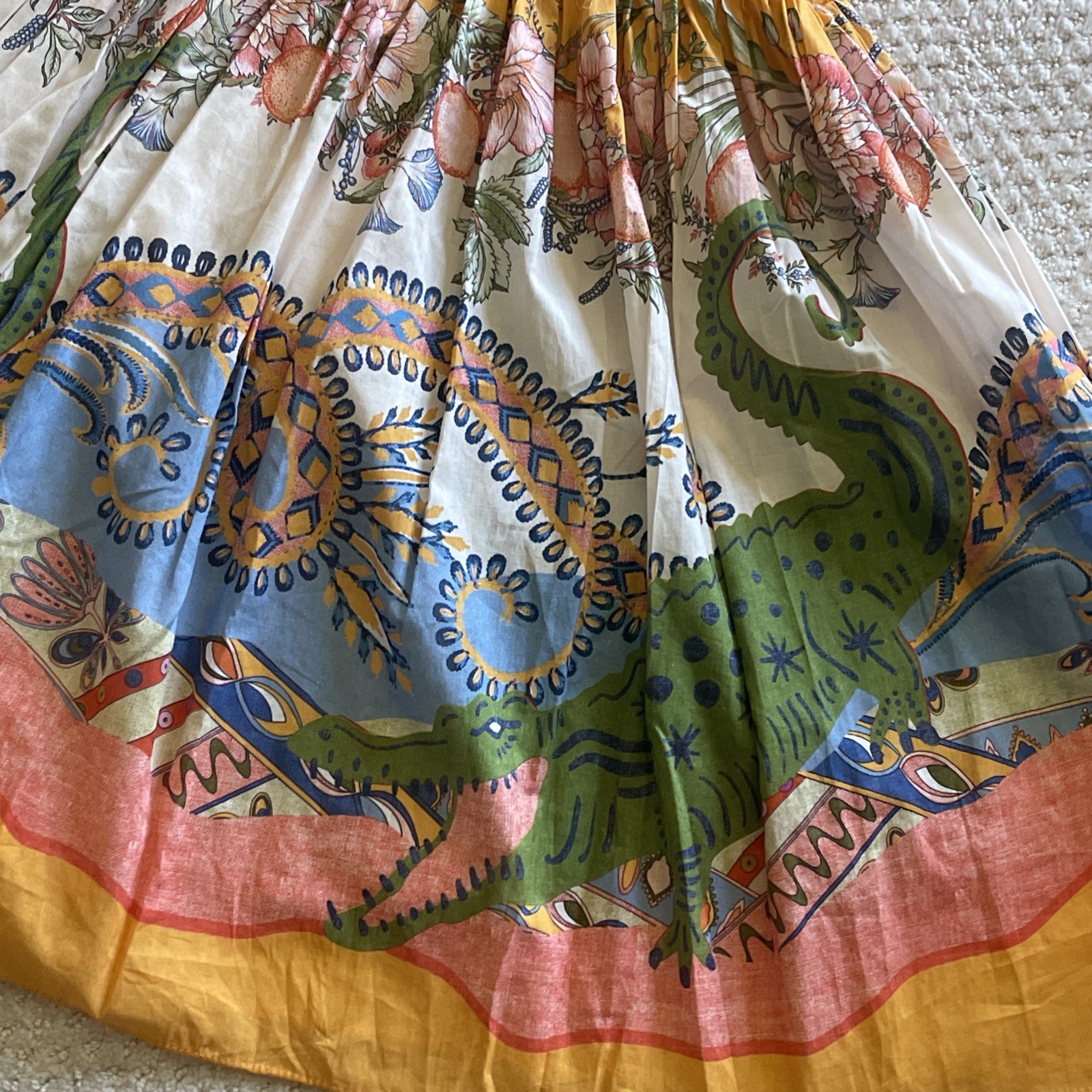 A Loves A Border Print Mandarin Collar Maxi Dress Sz XS Boho Hummingbird Bird