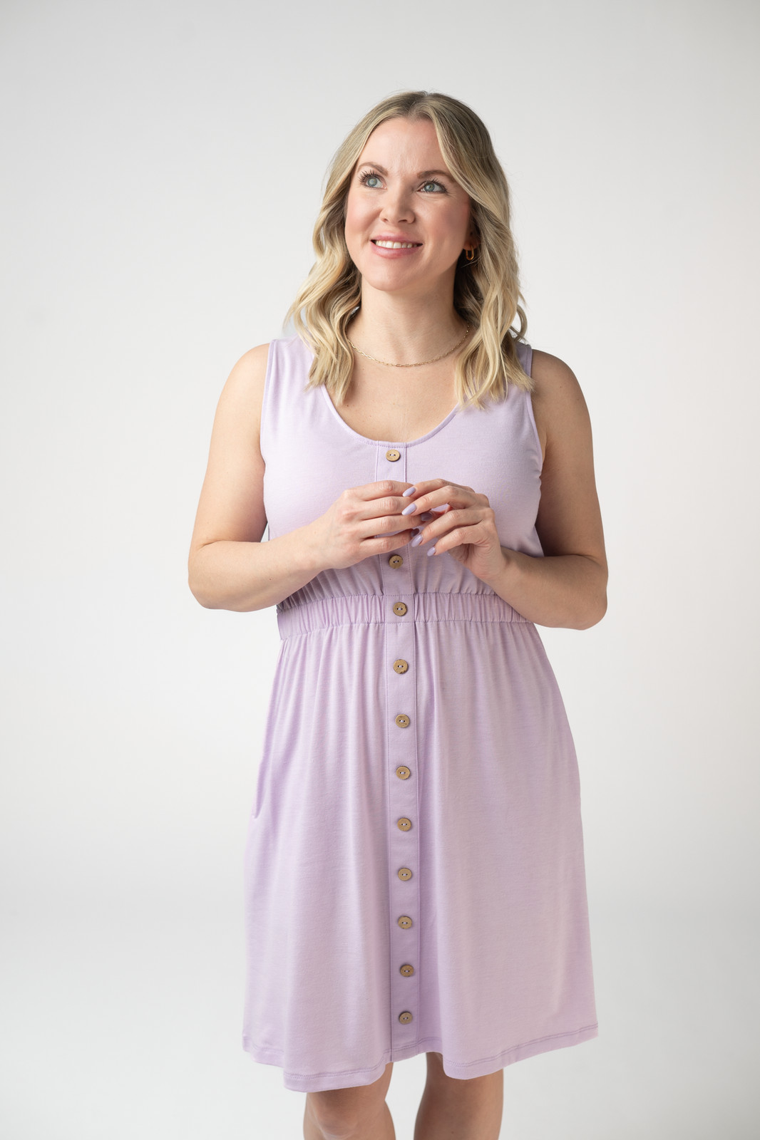 Beverly Button Dress – Lavender by Michelle Mae XS thru 3XL, Soft & Stretchy