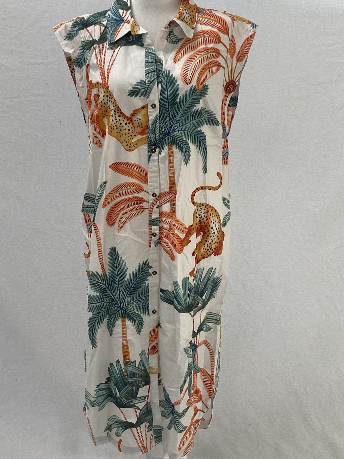 Anthropologie Maeve Lillian Cap Sleeve ShirtDress – L – Leopard/Tropical Print