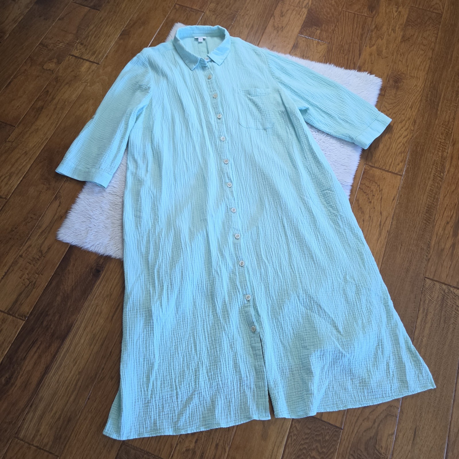 J. Jill Midi Gauze Button Up Shirt Dress Women’s XL Mint Green 100% Cotton