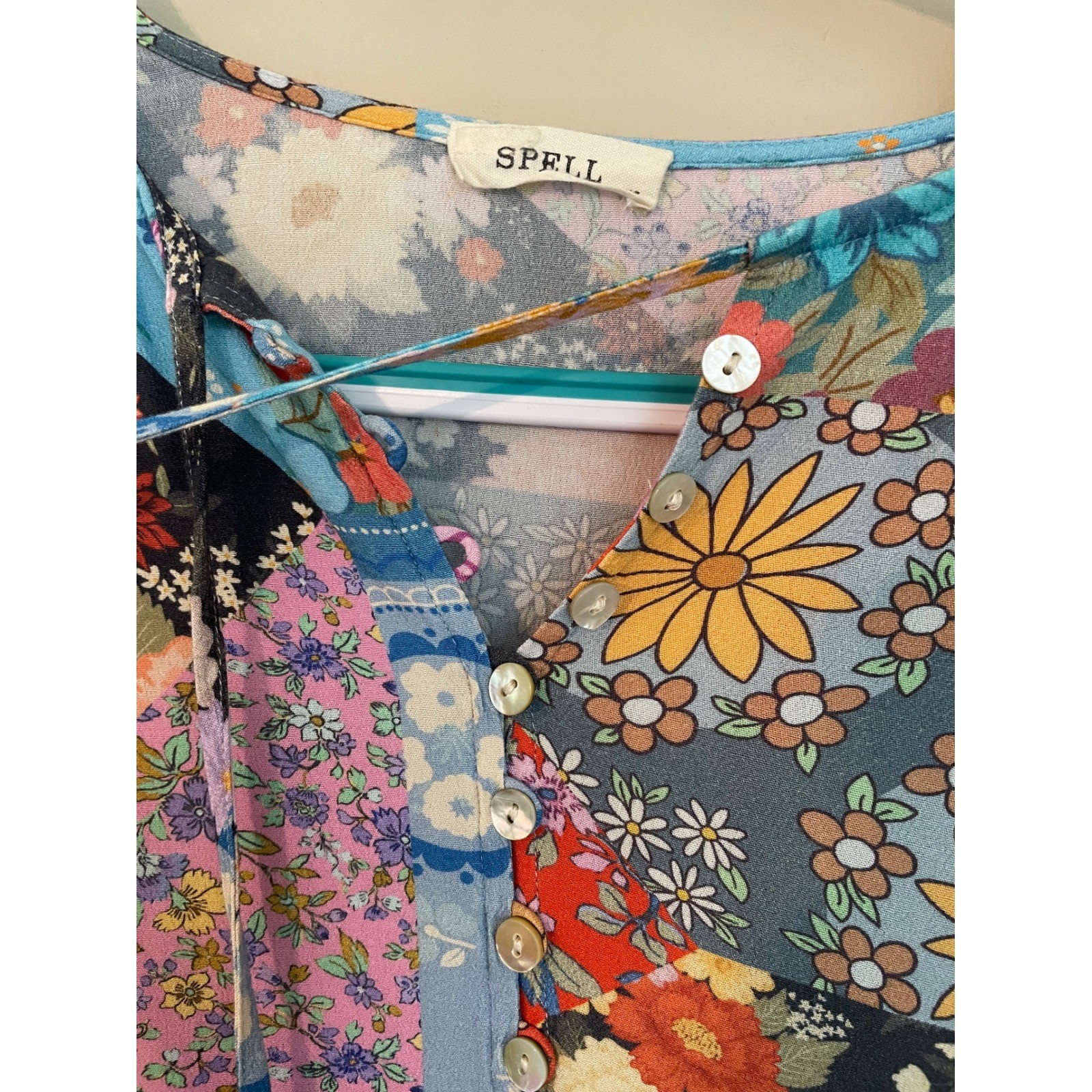 Spell & The Gypsy Cha Cha Boho Patchwork Floral Print Midi Dress Size XS