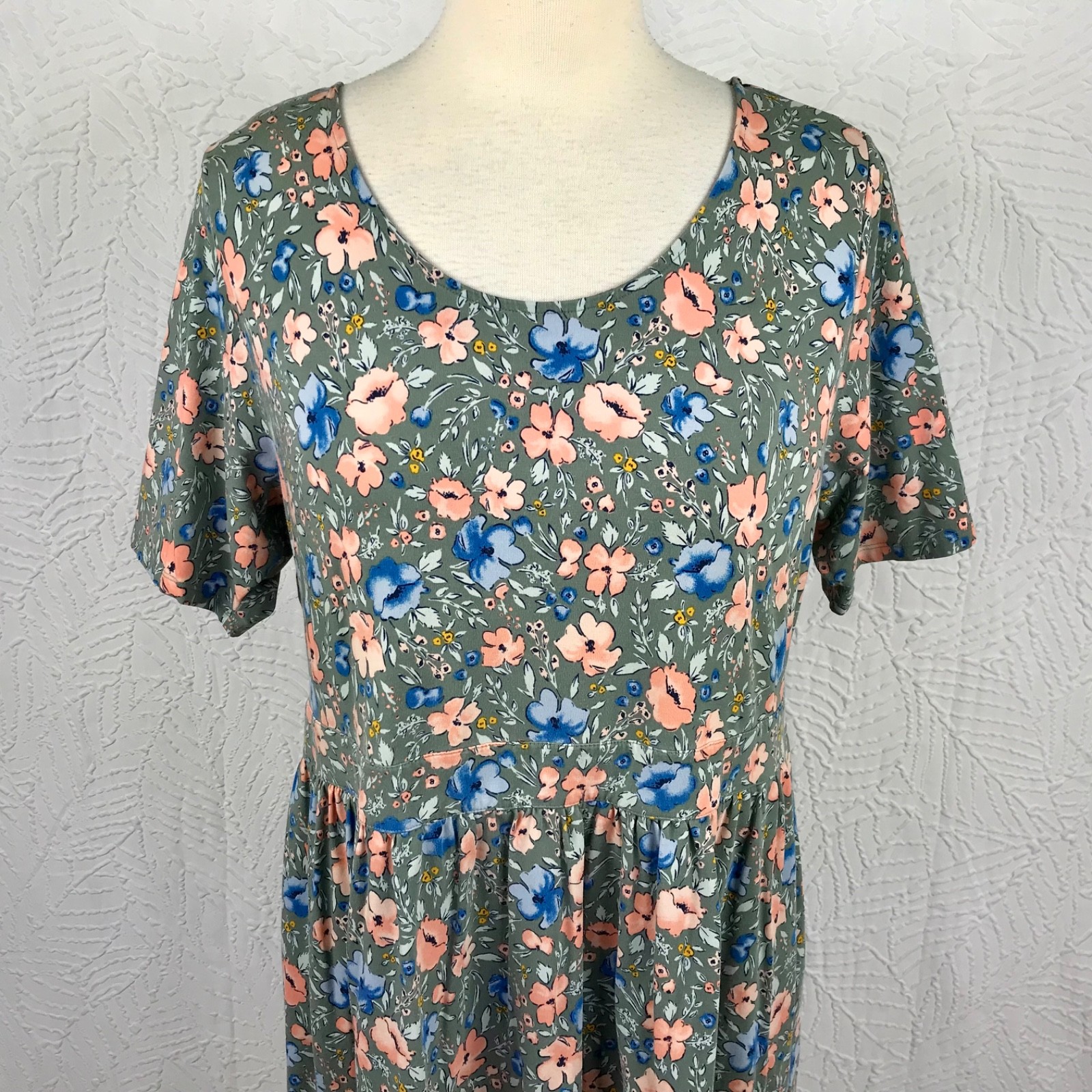 Lands End Womens Floral Dress Size 2X Cotton Cotton Blend Knit Bloomcore