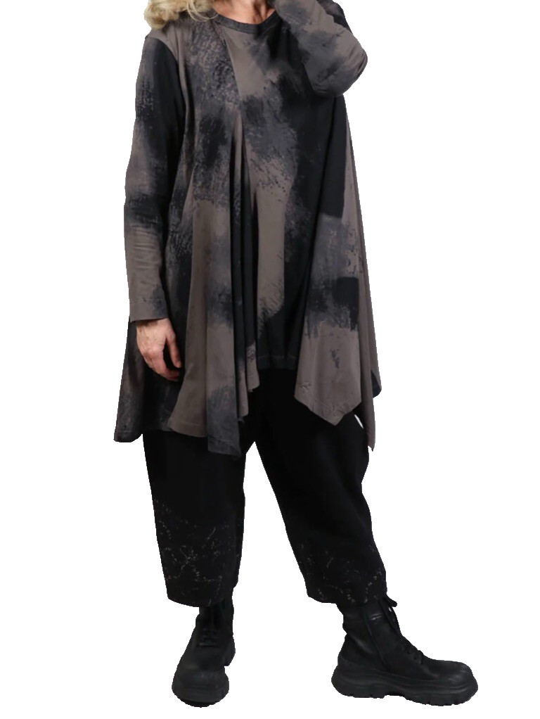 MOYURU TUNIC TOP High Low Hankerchief Hem Brown-Black Cotton M NEW