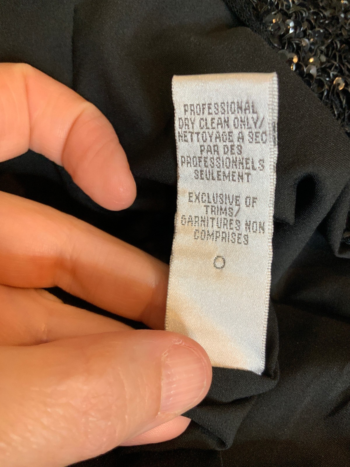 Theia Jewel Neck Sequin Trim Mini Little Black Dress $795, Size M