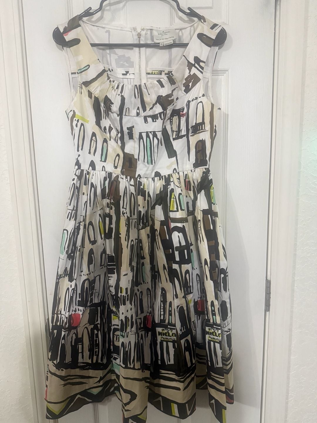 Kate Spade Havana Cityscape Print Sleeveless Fit and Flare Dress