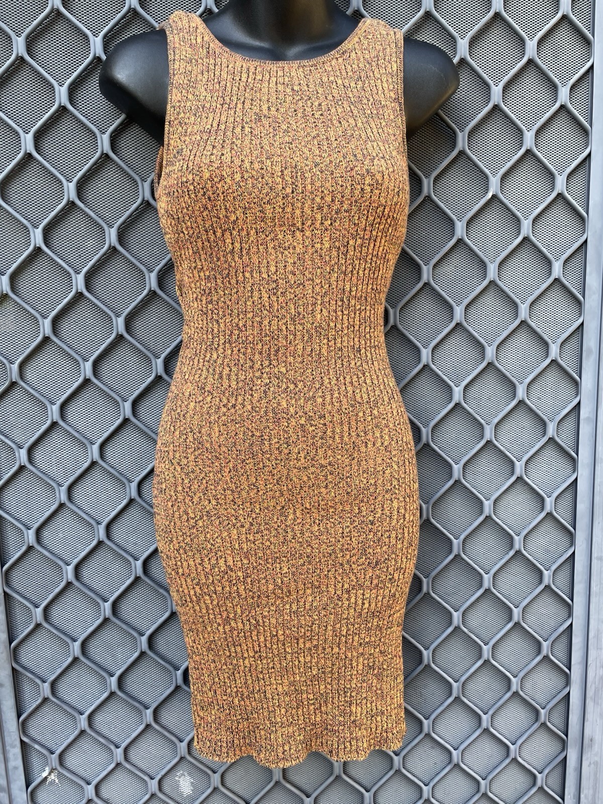 Ghanda Bodycon Knit Midi Dress Size Small with cut out back Boho Hippie
