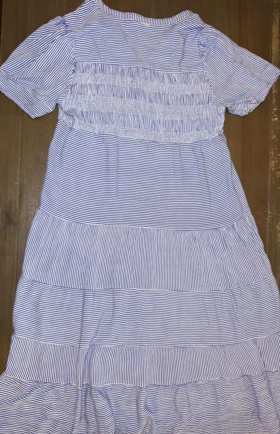 Cactus + Pearl Blue White Striped Tiered Midi Dress Women’s L (see Description)