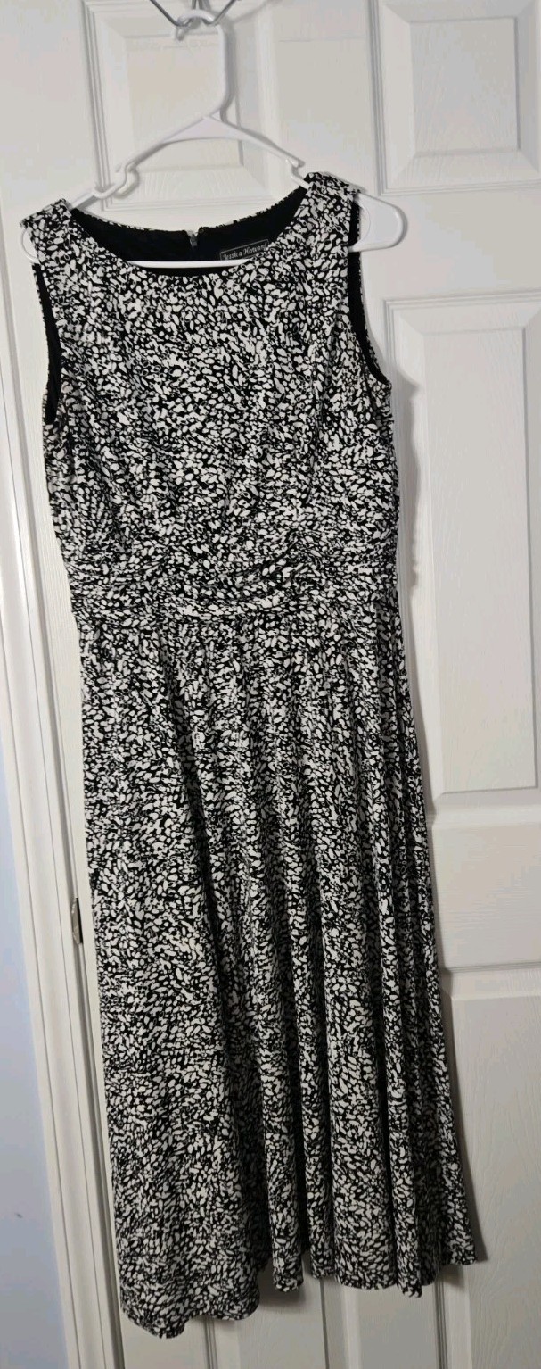 J Howard Black and White Stretch Women Dress Midi Size 12 Fit & Flair