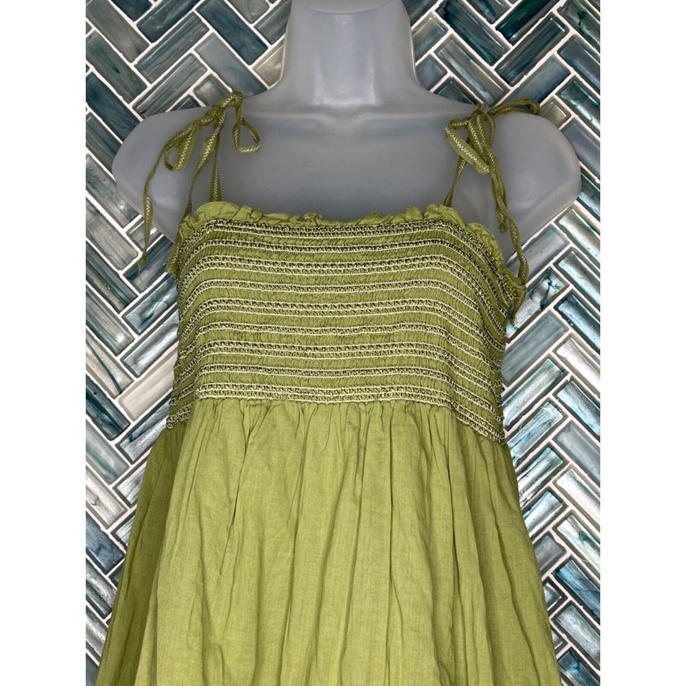 MOSSIMO GREEN SMOCKED TIE SHOULDER STRAPS FLOWY AIRY BOHO RUFFLE SUNDRESS MEDIUM