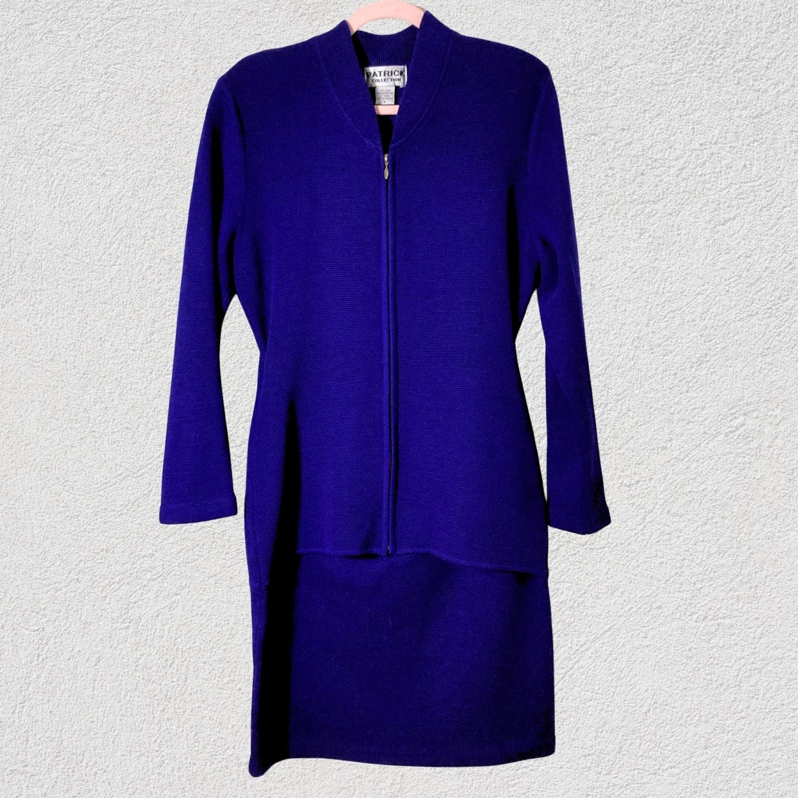 Patrick Collection 100% Wool Zip Front Sweater Dress Jacket Purple Hong Kong S