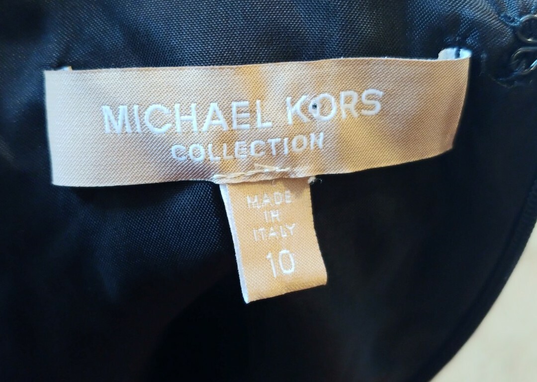 Michael Kors Collection Black Krinkle Crepe Fold Over Collar Sheath Dress Sz 10