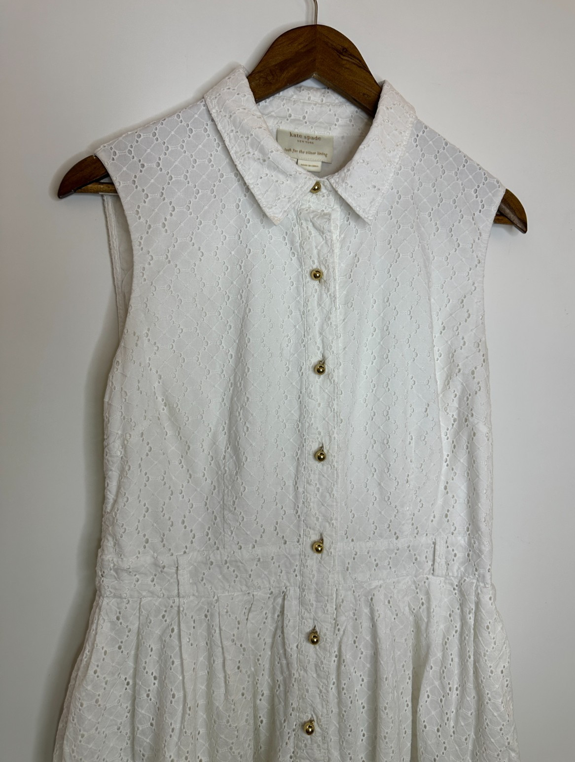 Kate Spade New York White Cotton Eyelet Sleeveless Button Front Dress *Altered