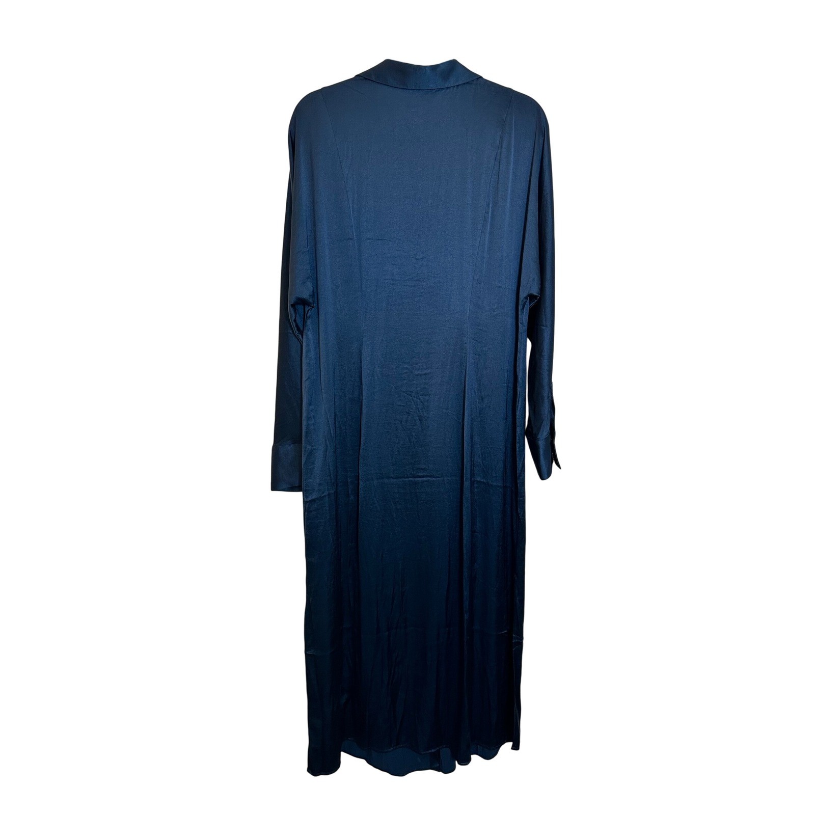 Madewell Satin Button Front Midi Shirt Dress Size 16 Classic Indigo Blue Holiday