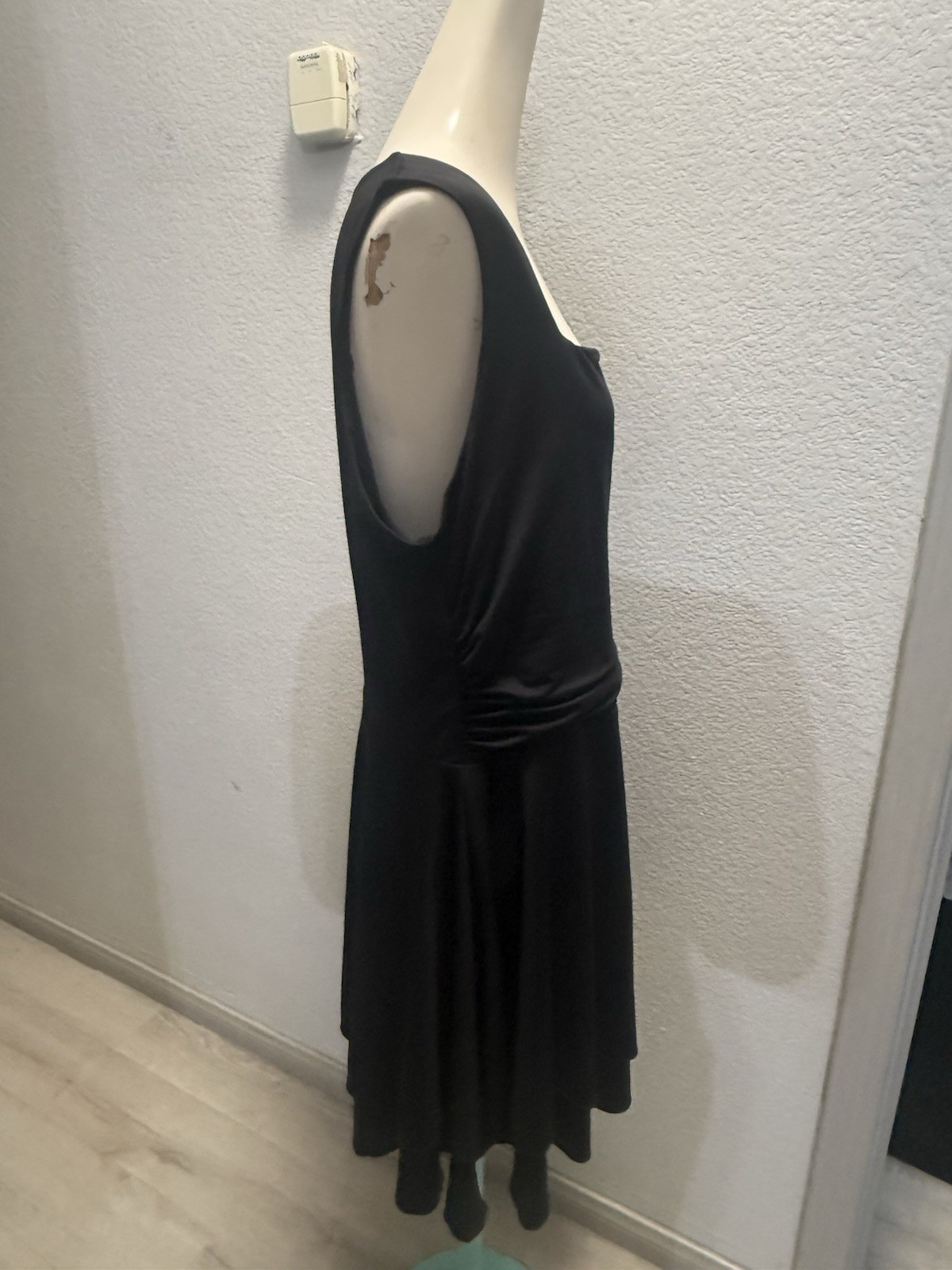 Trendy Queen Black Fit & Flare Square Sleeveless Short Stretch Dress XL Box Q