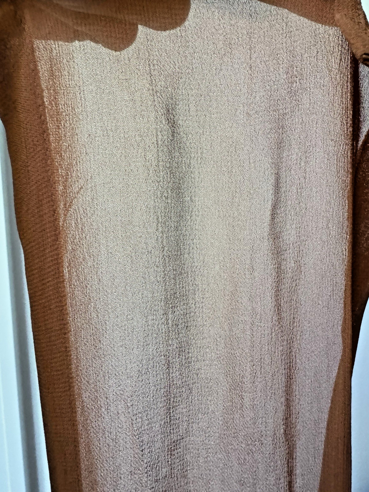 Maeve Meriwether Anthro Sheer Button Front Overlay Tunic Midi Dress Brown 2
