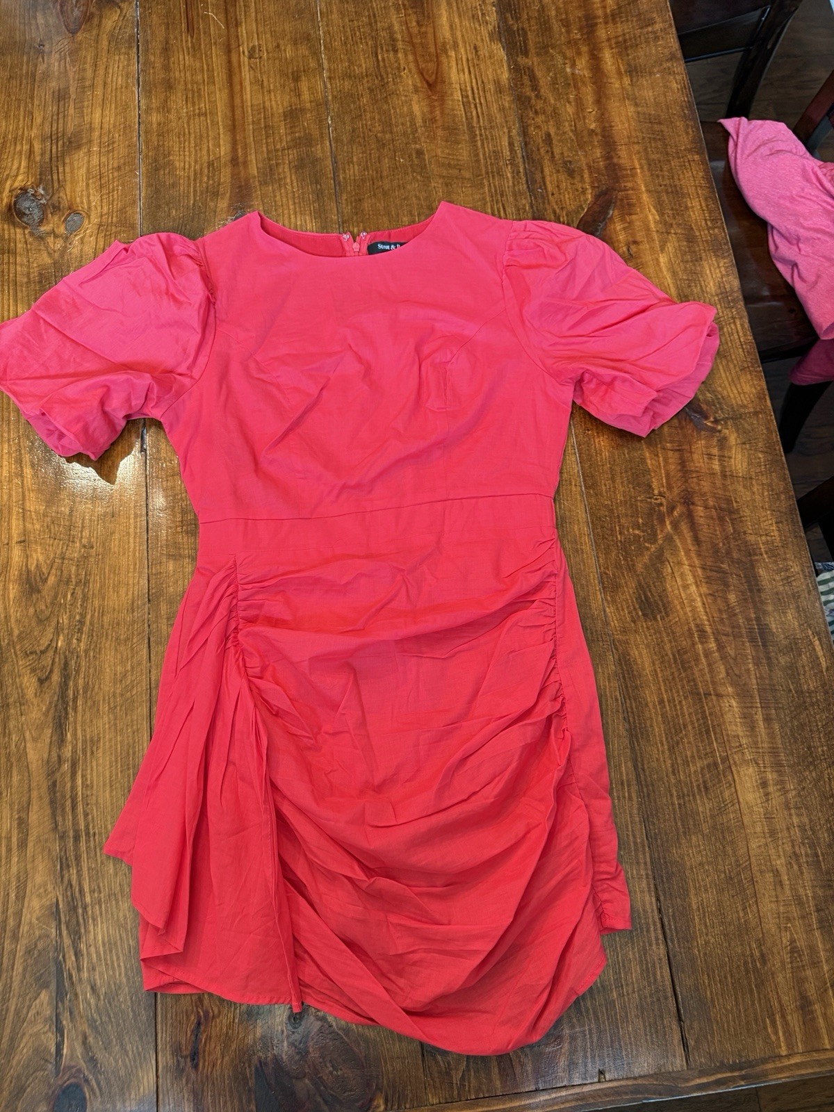 NWOT Strut & Bolt Red Mini Dress Puffy Sleeve Short Draped Skirt, Size Large