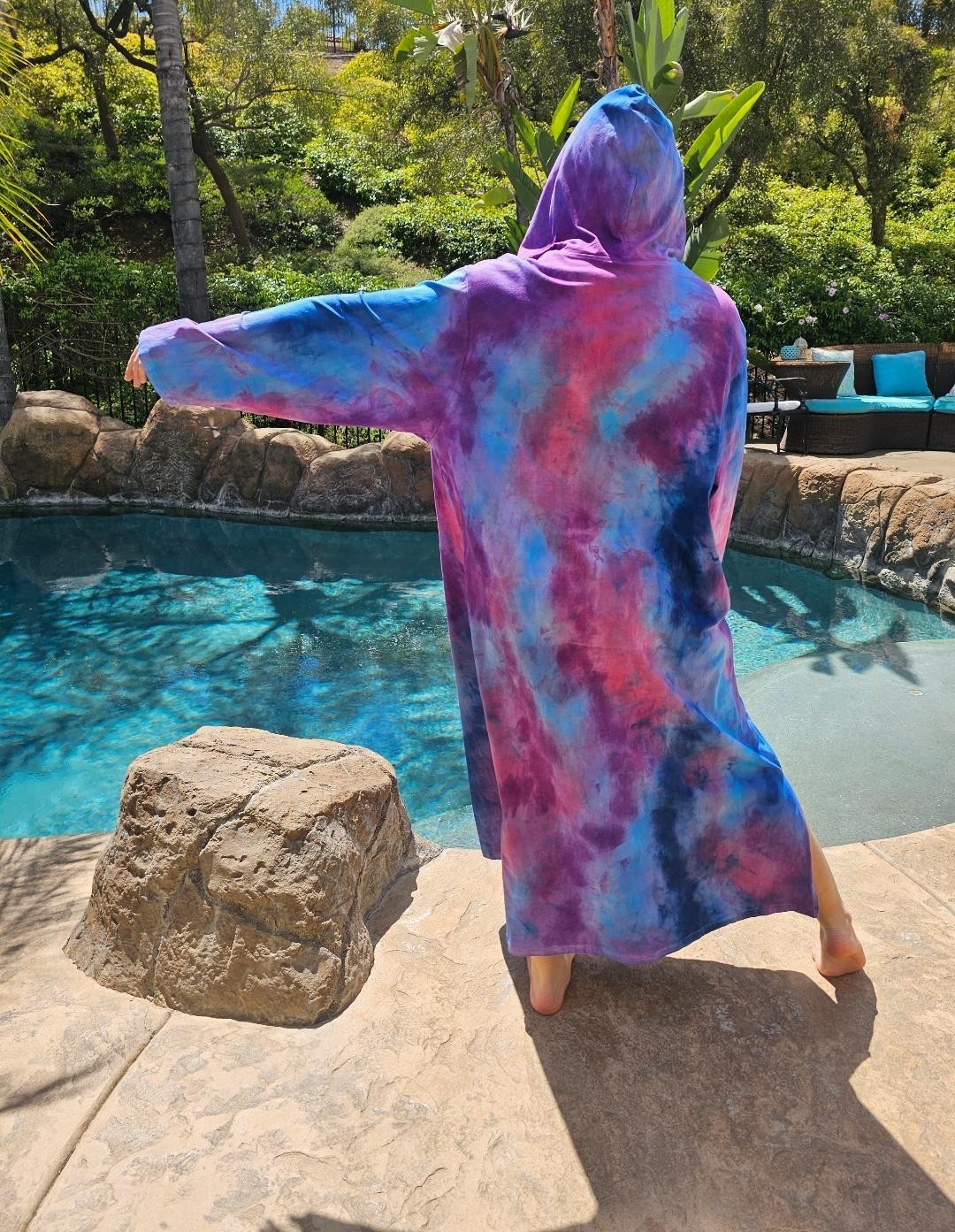 Maya Antonia Unisex Hand Tie-Dye Galaxy Cotton Maxi Dress/Kaftan/Hoodie/Pocket
