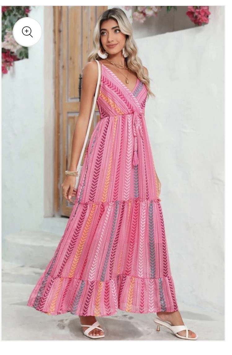 GOLD&SILVER PARIS DRESS Santorini Pink Maxi Dress Summer Vacation Women S Travel