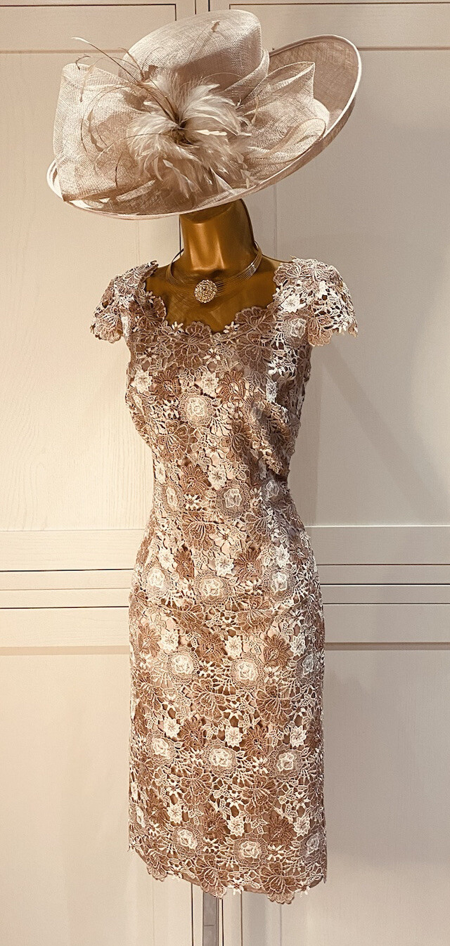 Jacques Vert Oyster Lace Overlay Dress UK 10 & Shantung Edge To Edge Jacket 12