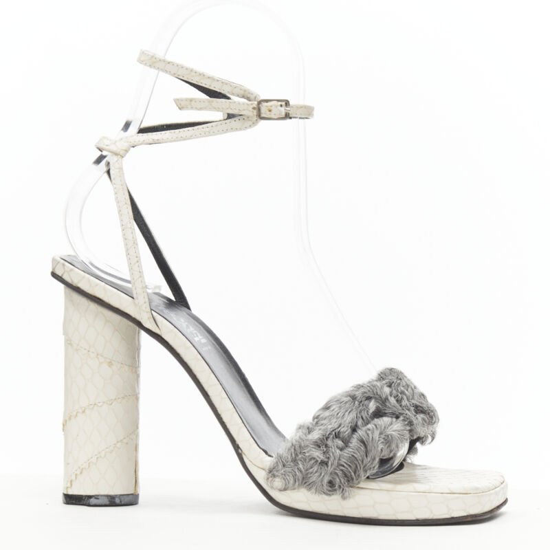 Gianni Versace Shearling Ankle Sandals Women White Size 36