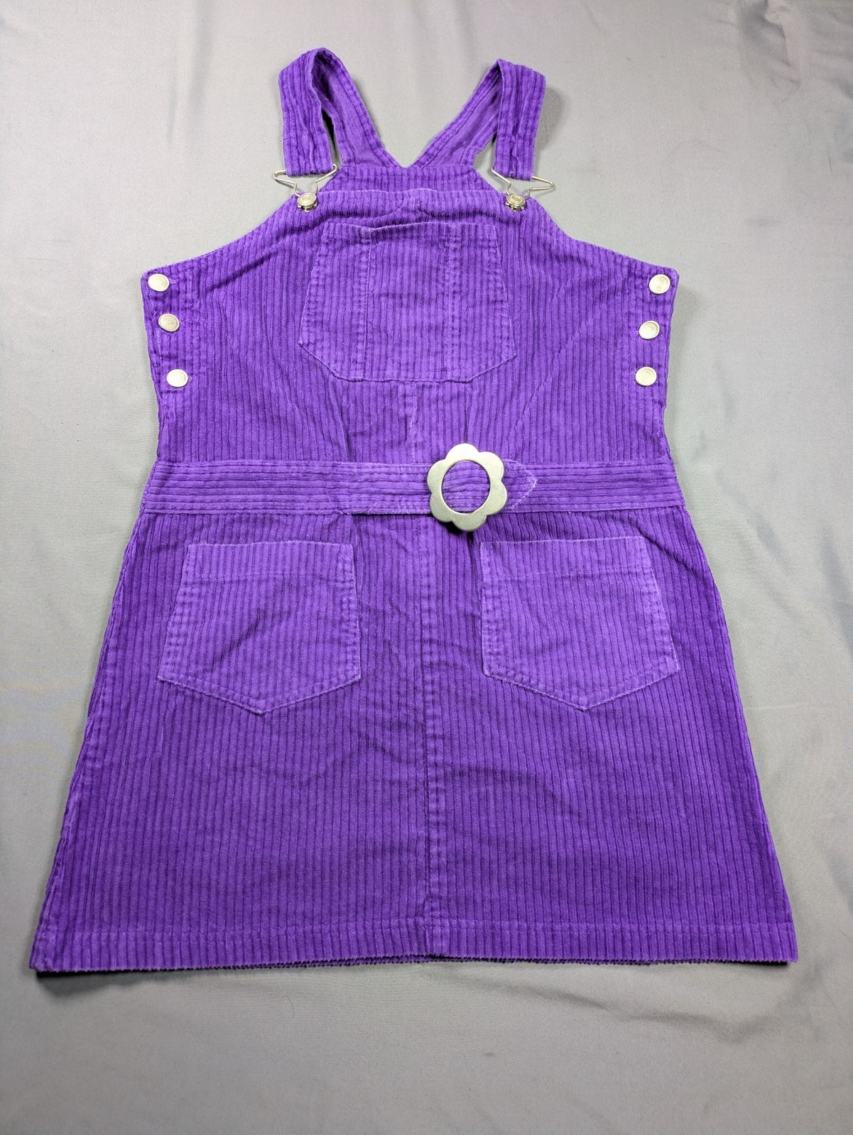 Vintage Overalls Women 14.5 Purple Corduroy Skirt Dress Belted Sleeveless Sears