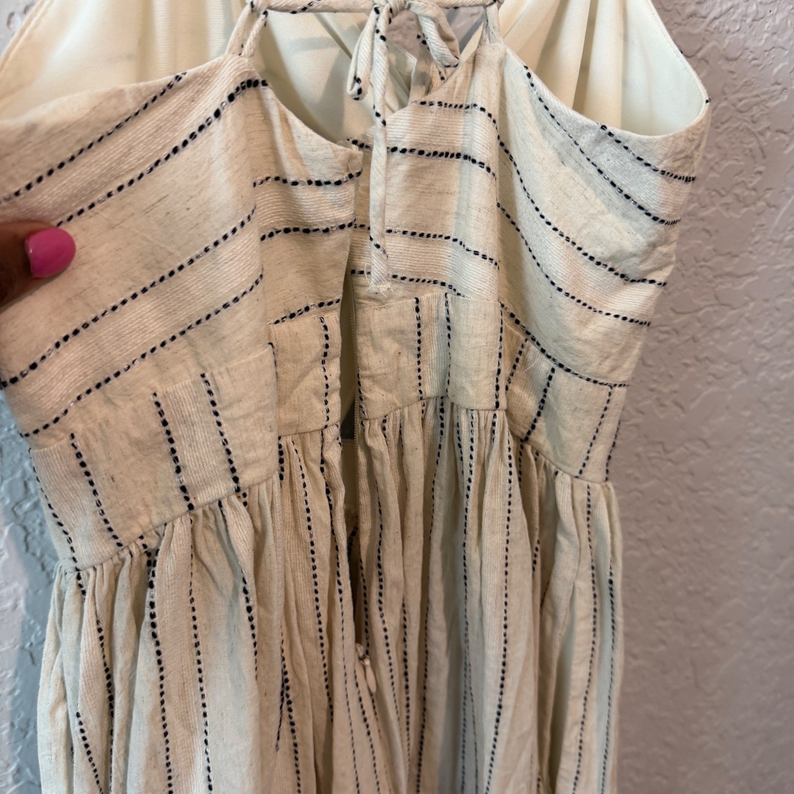 Zara Basic Tie Front Midi Linen Blend Dress Size S Coastal Boho Summer Cream
