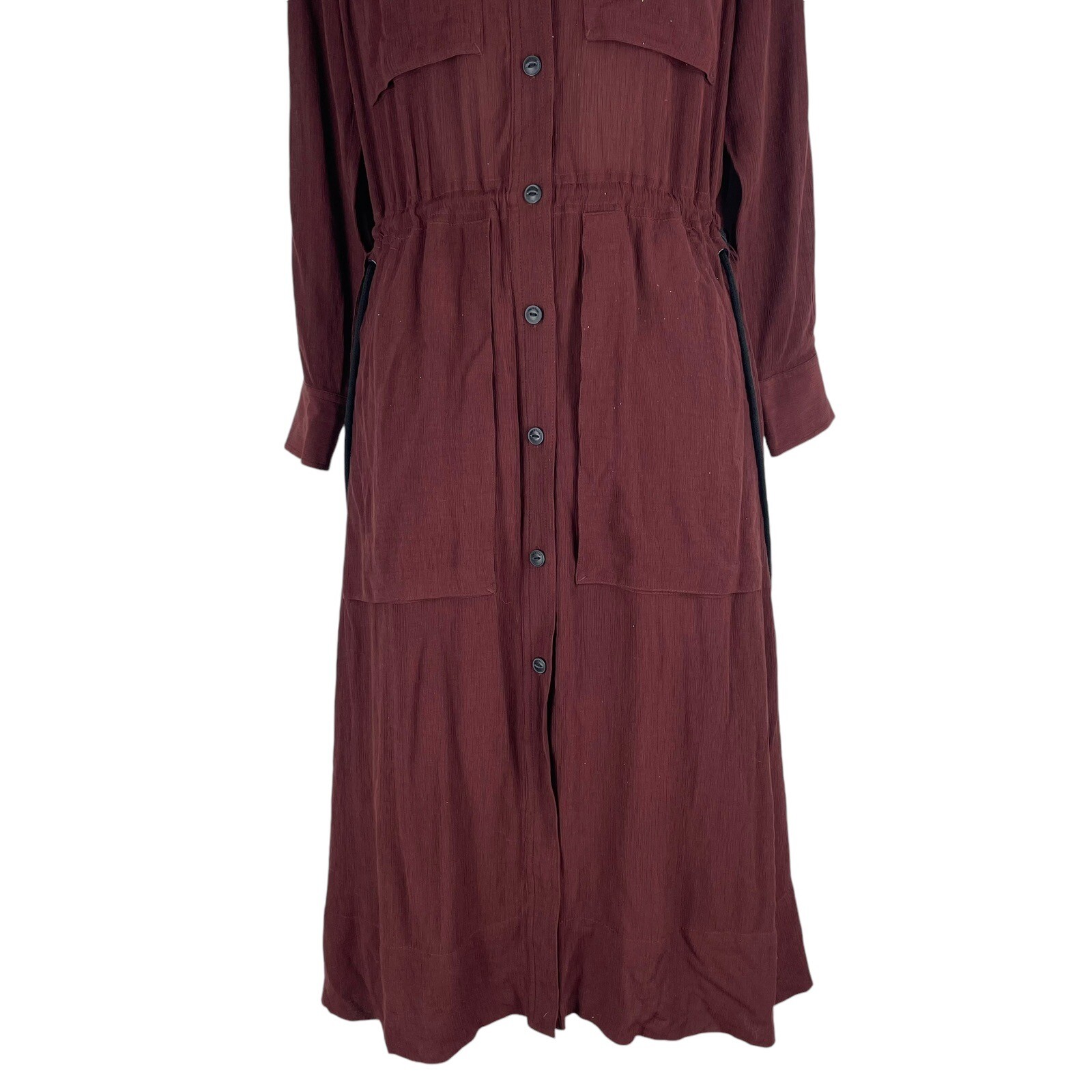 NEW Rag & Bone Oasis Button Down Shirt Dress Waist Tie Deep Red Women Size XXS