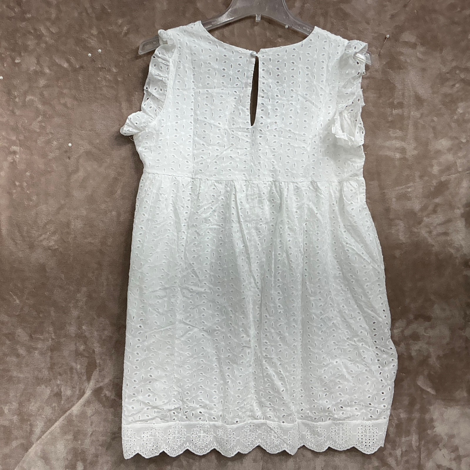 Lily White Eyelet Mini Dress Romper Skort Women’s Size M Ruffle Sleeve V Neck