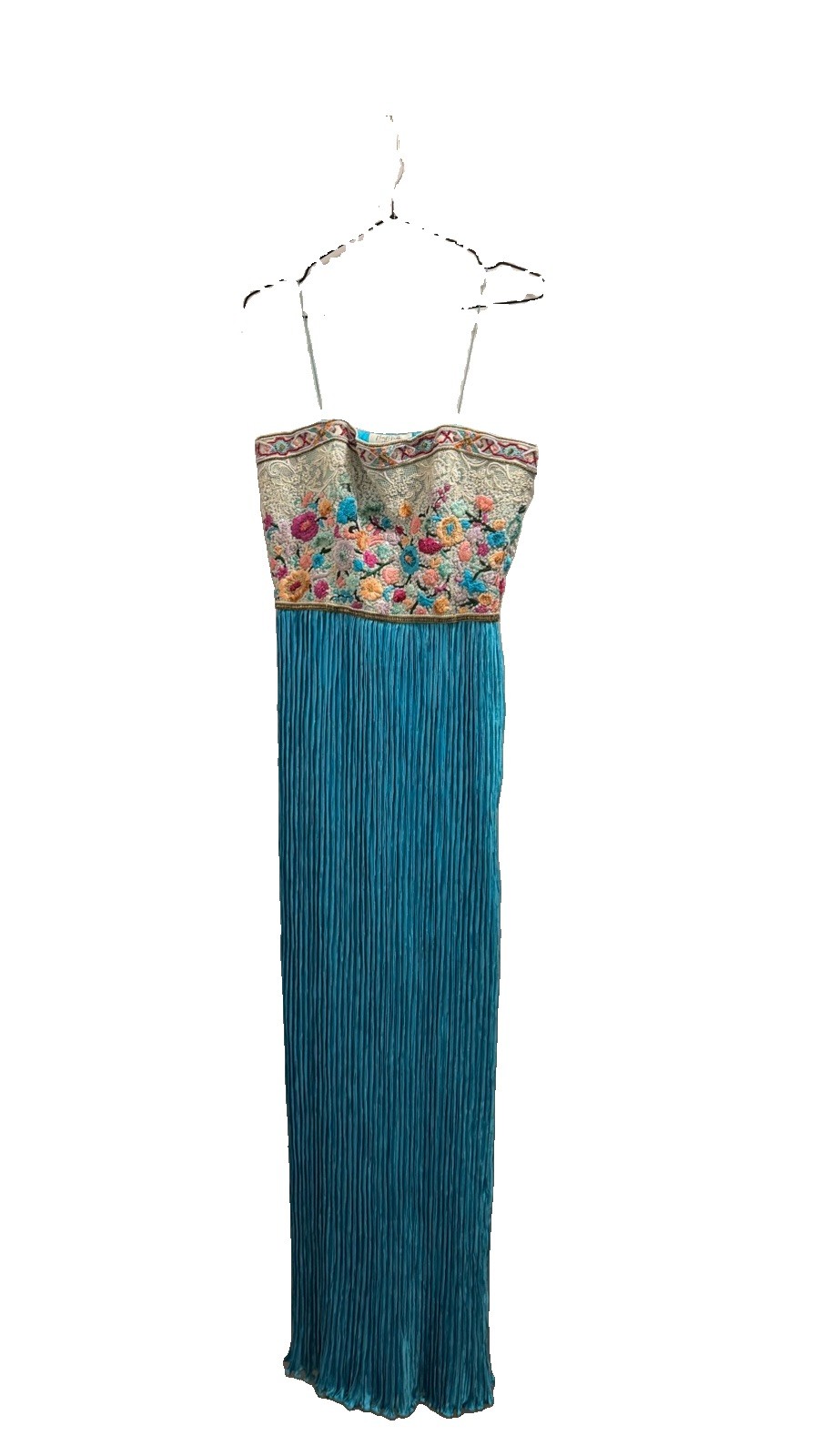 Vintage Marry McFadden Pleated Embroidered Strapless Gown Size 6