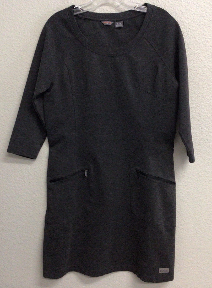 Merrell Solid Gray Dress 3/4 Sleeve Women’s Size Large Stretch Zipper Pocket
