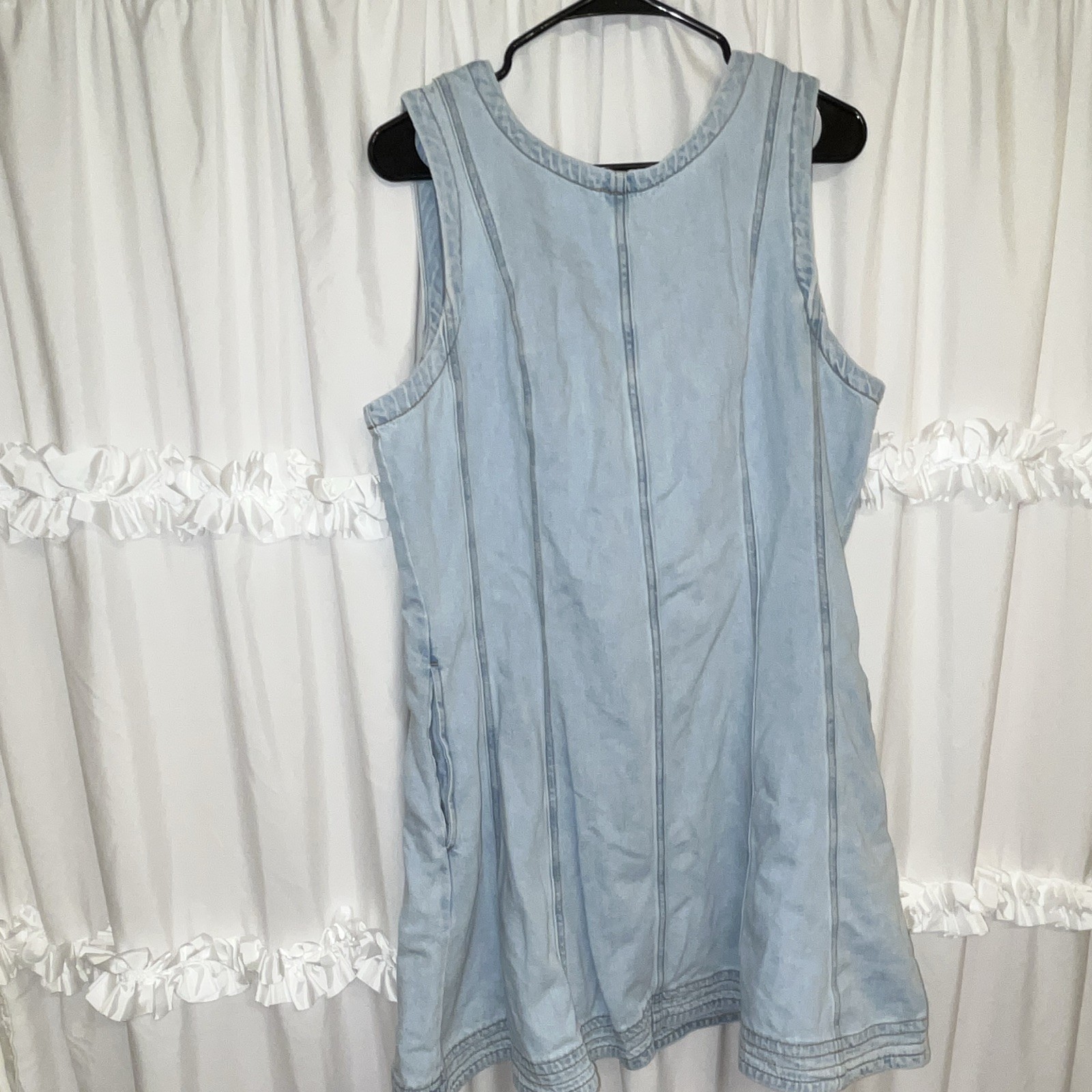 Free Assembly Blue Denim Cotton Mini Dress Round Neck Sleeveless Zip XXL