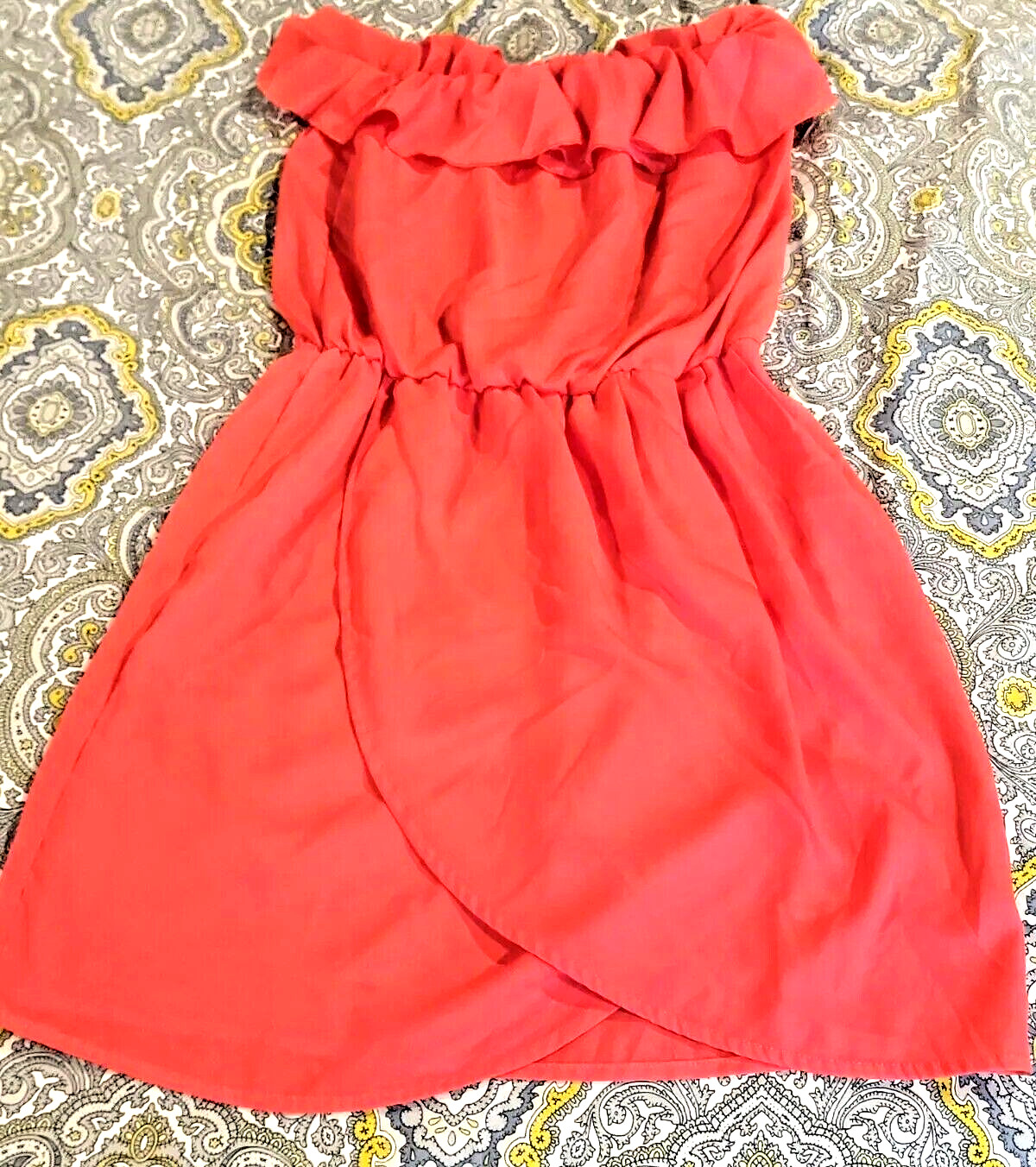 New $69 Gap Strapless Summer Mini Dress Aline Ruffles Beach Wear Coverup Coral