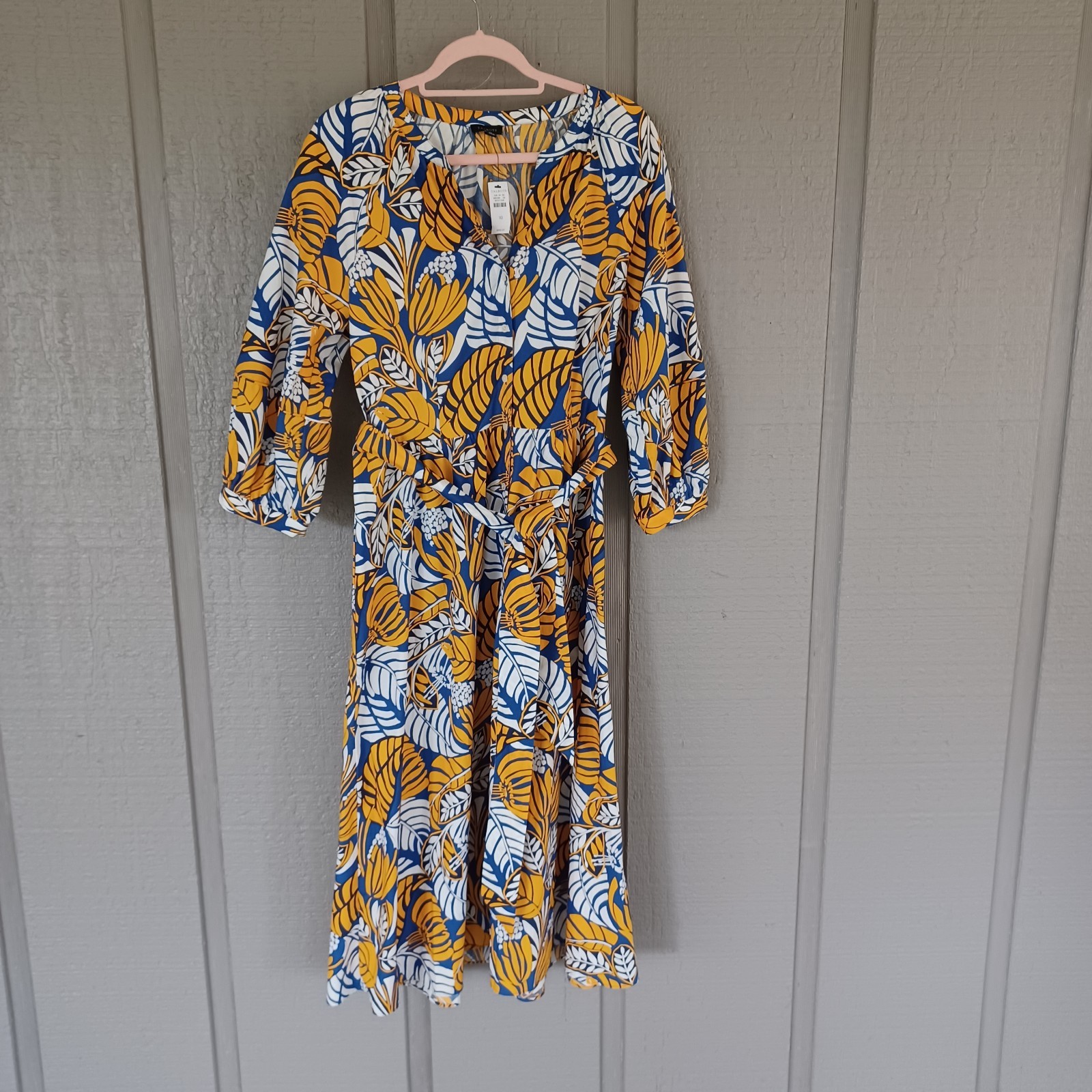 Talbots Poplin Midi Shirtdress Size 10 Preppy Pockets Tie Wasit Colorblock Leave