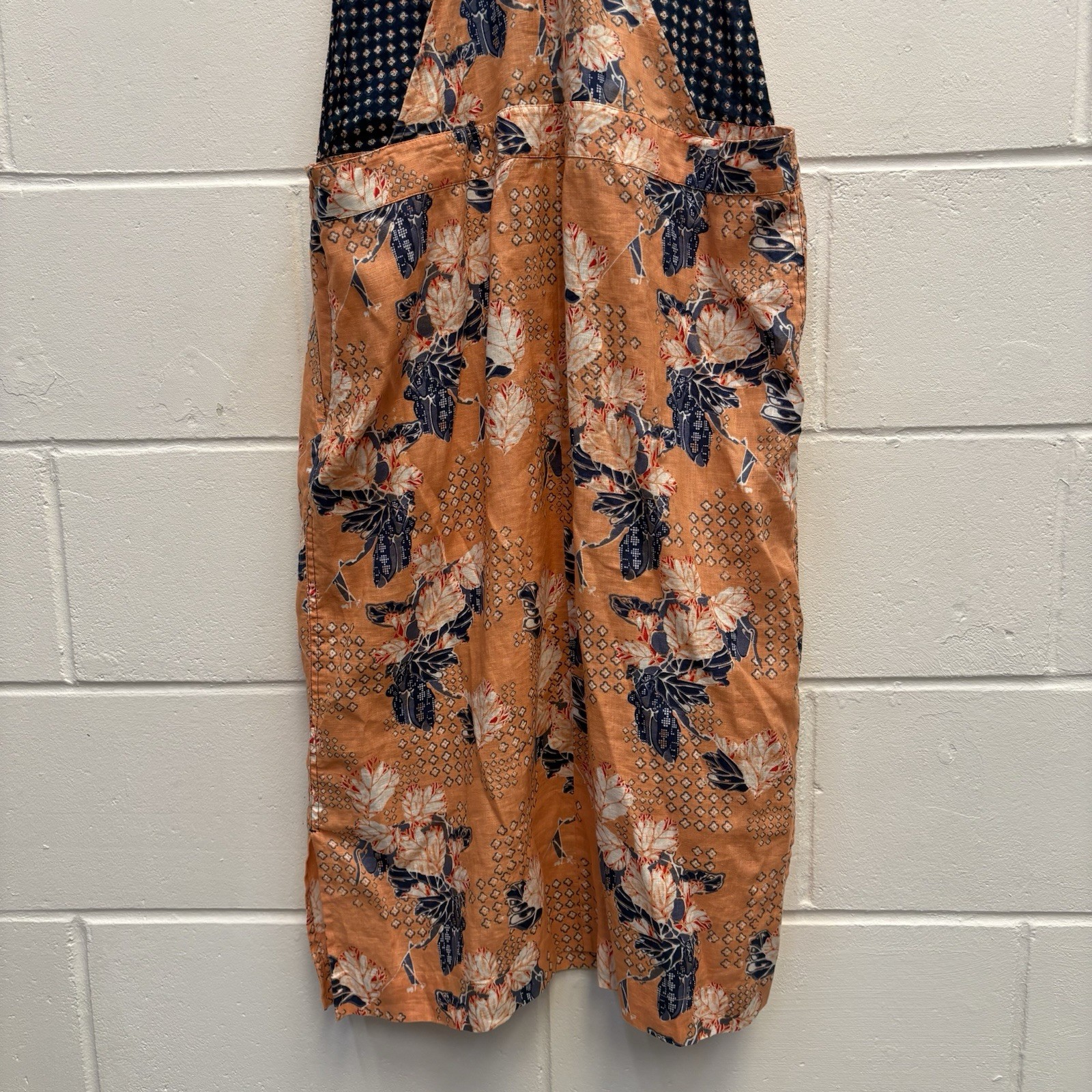 White Stuff Yuki Linen Pinafore Dress UK 18 Orange Floral Midi Dungaree Dress