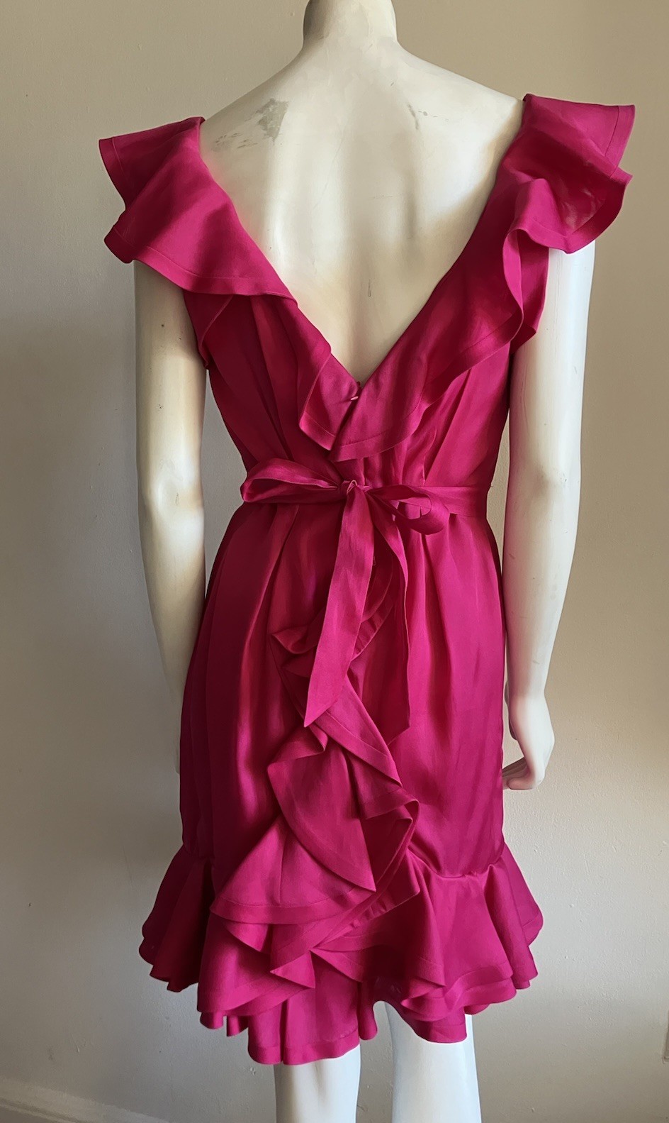 Tom Ford Yves Saint Laurent YSL SS2005 Runway Fuchsia Silk Ruffle Dress FR40 US6