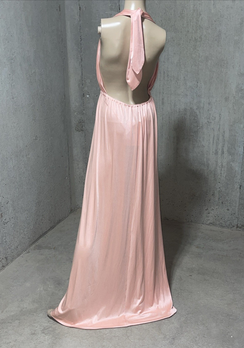 Halston Heritage Peach Salmon Pink Roman Halter Neck Long Maxi Dress Size US 6