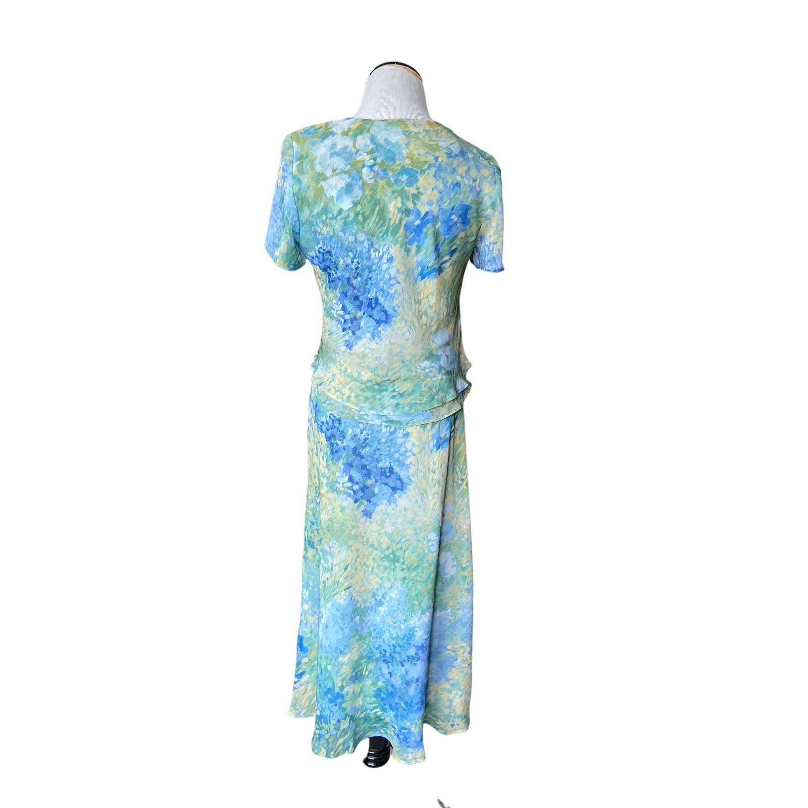 Coldwater Creek Tiered Chiffon Maxi Dress Size 6 Blue Watercolor Kentucky Derby