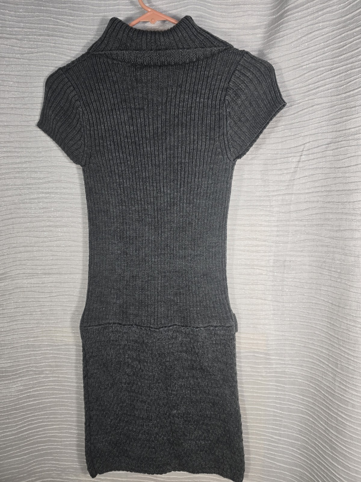 Grey Ribbed Cap-Sleeve Turtleneck Sweater Mini Dress Sz S